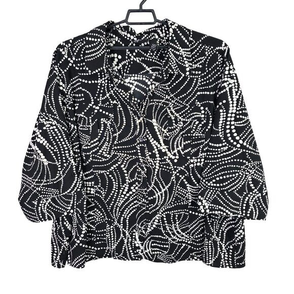 Maggie Barnes Tops - Womens Maggie Barnes Black & White Dotted Blouse Button Up Polyester Stretch 5X